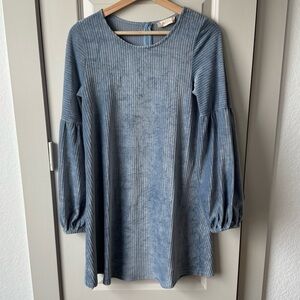 Altar’d State Velvet Powder Blue Long Balloon Sleeve Mini Dress Size XSmall